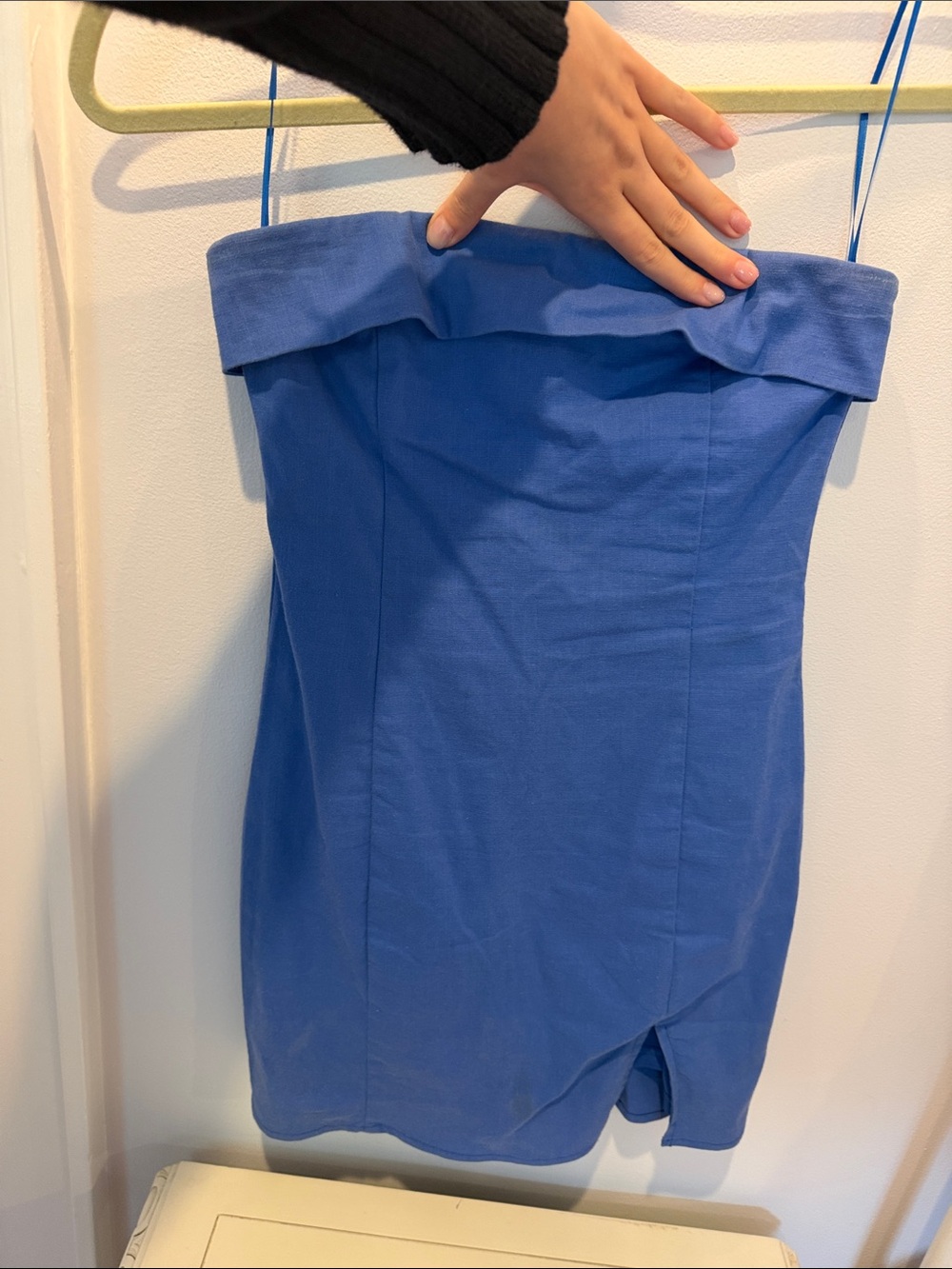 Blue Strapless Fold-Over Mini Dress